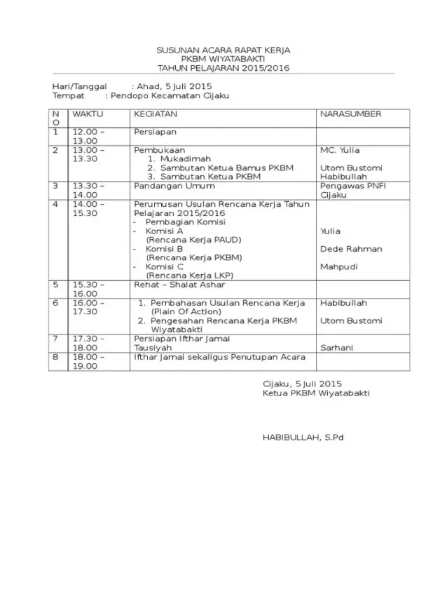 Susunan Acara Rapat Kerja