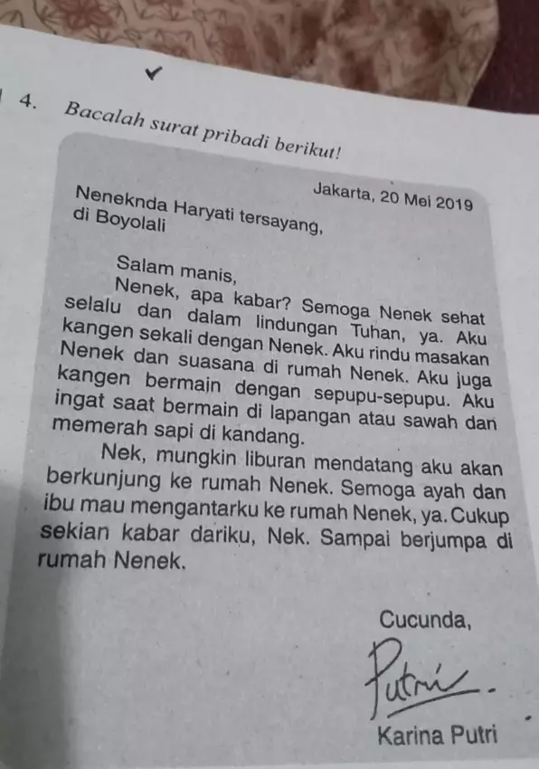 Contoh Surat Untuk Nenek Di Kampung