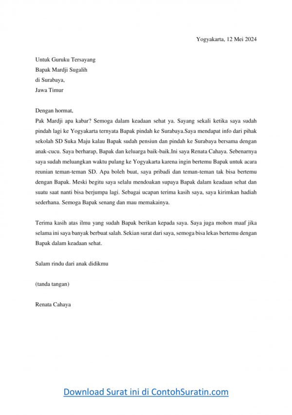 Contoh Surat Untuk Guru Yang Sudah Pensiun