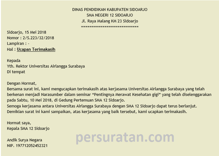 Contoh Surat Untuk Mengucapkan Terima Kasih Kepada Negeri