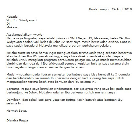 Contoh Surat Untuk Wali Kelas