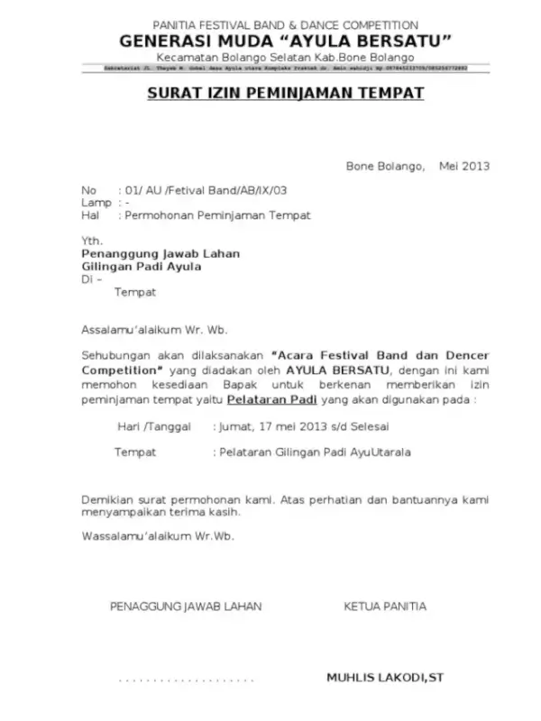 Surat Izin Pemakaian Tempat Untuk Pameran