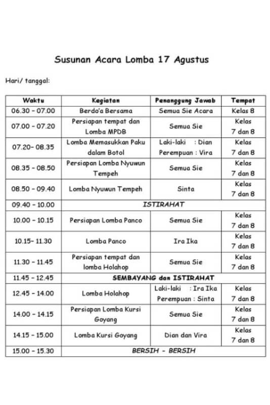 Susunan Acara Lomba 17 Agustus