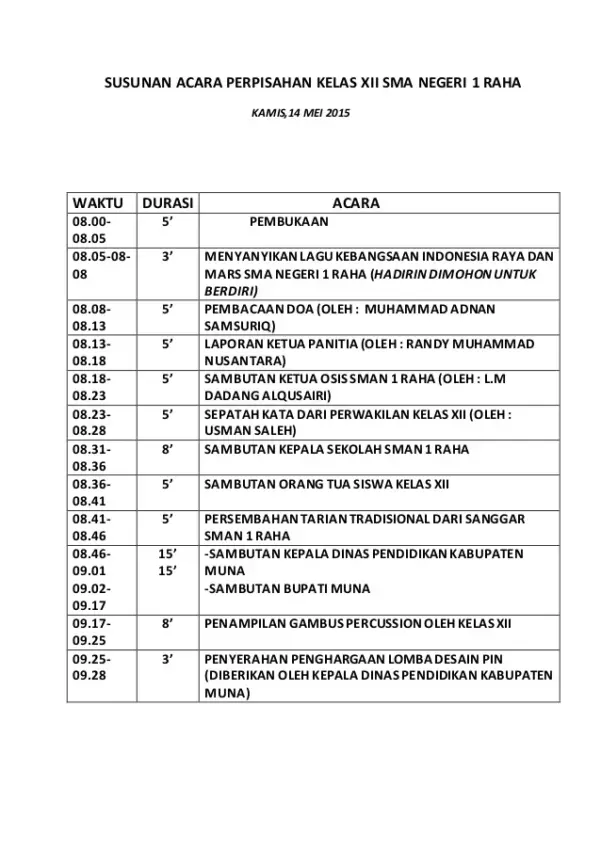 Susunan Acara Perpisahan Sma