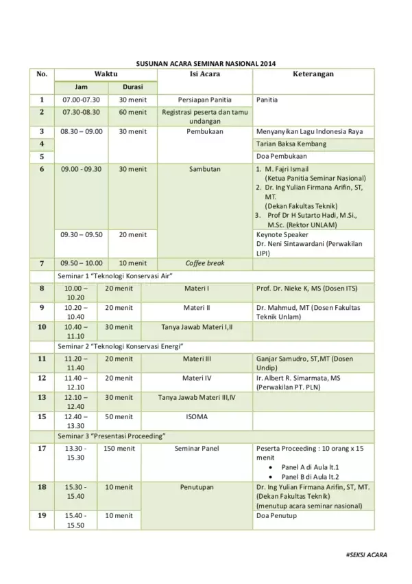 Susunan Acara Seminar Nasional