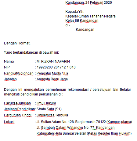 Contoh Surat Izin Belajar S1