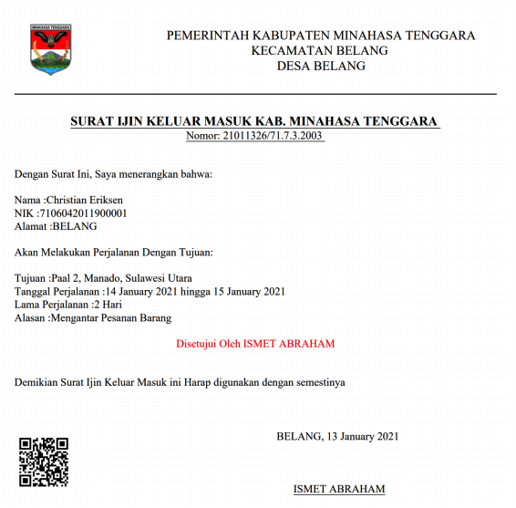 Contoh Surat Izin Keluar Masuk