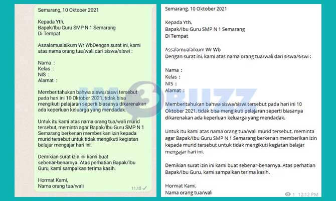 Contoh Surat Izin Di WA Karena Kepentingan Keluarga