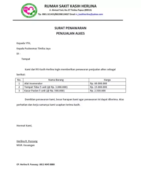 Contoh Surat Penawaran Barang Kesehatan Ke Perusahaan