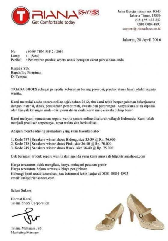 Contoh Surat Penawaran Barang Sepatu Ke Perusahaan