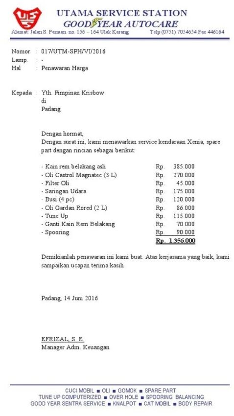 Contoh Surat Penawaran Jasa Service