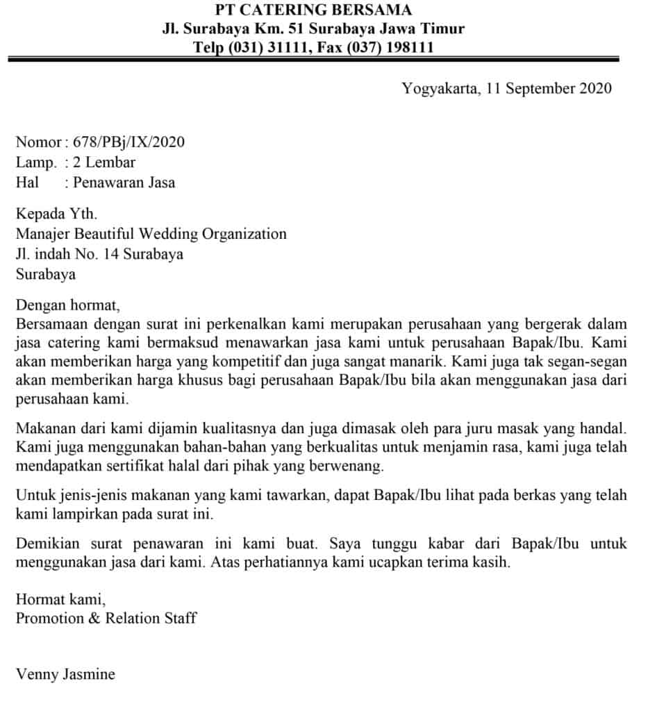 Contoh Surat Penawaran Produk Makanan Catering