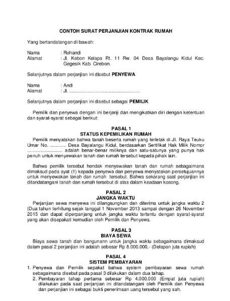 SURAT PERJANJIAN SEWA RUMAH