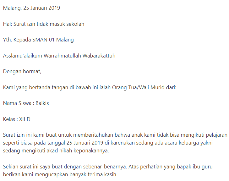 Surat Izin Karena Kepentingan Mendesak Singkat