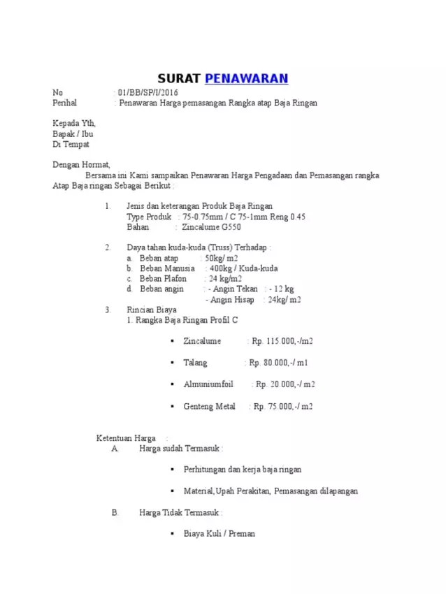 Surat Penawaran Harga Konstruksi Baja Ringan