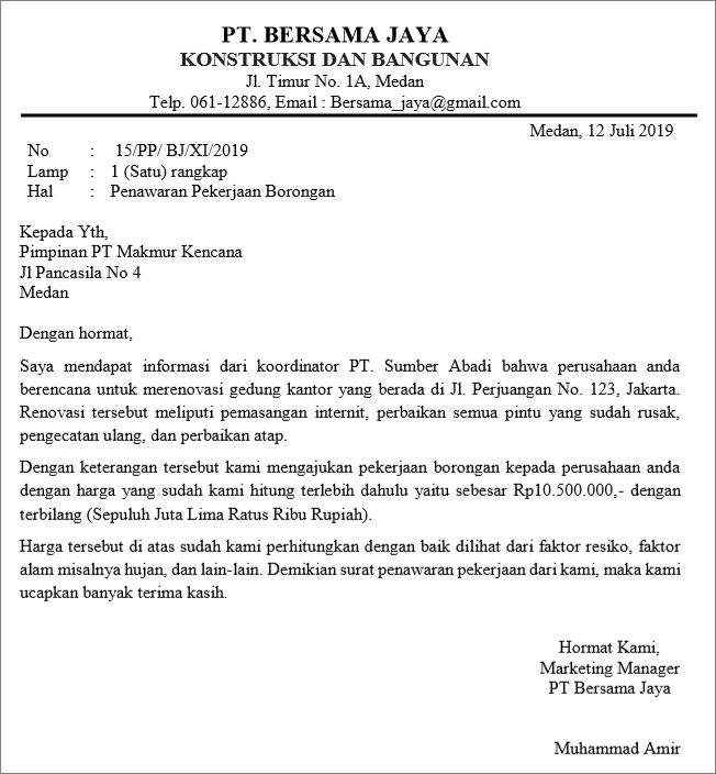 Surat Penawaran Harga Konstruksi Borongan