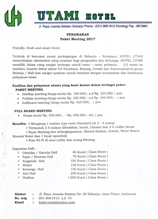 Surat Penawaran Hotel Untuk Rapat