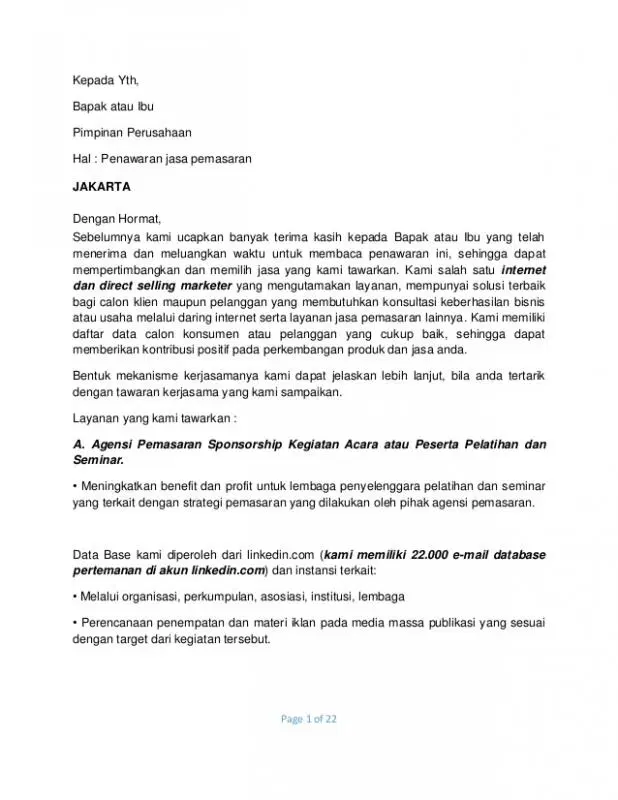 Surat Penawaran Hotel Untuk Seminar