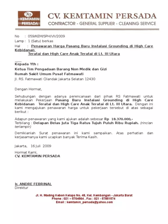 Surat Penawaran Konstruksi Grounding