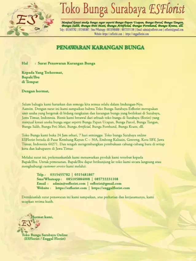 Surat Penawaran Toko Bunga Ke Event Organizer