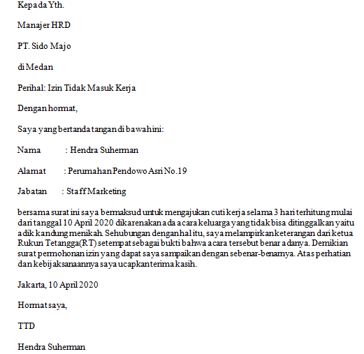 Contoh Surat Izin Tidak Masuk Kerja Dari Rt Rw